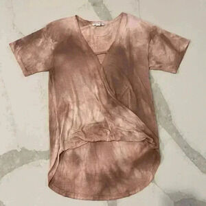 American Eagle Faux Wrap HighLow VNeck Shirt Womens XS Pink TieDye Stretchy Boho